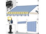 Tillvex Tenda A Morsetto 300 Cm Blu/Bianco Con Led Solare Con Manovella Balcone | Tenda Da Balcone Senza Foratura | Tenda Resistente Ai Raggi Uv E Regolabile In Altezza | Protezione Solare Impermeabile