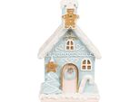 Clayre & Eef Casa Di Pan Di Zenzero Con Led 9X8X15 Cm Poliresina Blu
