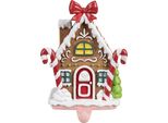 Clayre & Eef Calza Di Natale All'uncinetto Casa Di Pan Di Zenzero 13X11X18 Cm Plastica Marrone