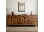 Wohnling Credenza In Legno Massiccio Di Sheesham 175 Cm - Cassettiera Con Ante E Cassetti - Credenza In Stile Loft Industriale Con Struttura In Metallo Nero - Soggiorno