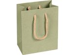 Sacchetti Di Carta 12 X 15 X 7 Cm, Verde Salvia, Lisci, Manico Con Coulisse - Confezione Da 12