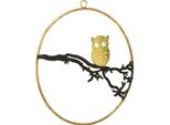 Decorazione Per Finestra Gufo Su Ramo Autunnale, Anello Decorativo In Metallo 22Cm, Decorazione Da Parete, Decorazione Autunnale, Ghirlanda Per Porta, Oro Nero