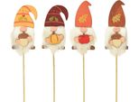 Gnomo Da Giardino Decorazione Autunnale Legno 39Cm 8Pz - Figure Decorazione Fiore Spina