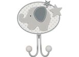 Goki 60715 Elefante Appendiabiti 14 X 4,5 X 17,5 Cm, Legno E Metallo, Grigio