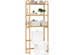 Costway Scaffale Per Wc In Bambù A 3 Livelli, Scaffale Per Bagno Con 3 Ganci, Mobile Indipendente Da Banco, Scaffale Per Lavatrice 71,5 X 25 X 166 Cm