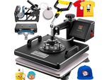 Succebuy 15 X 15 Pollici Macchina Di Stampa Di Calore 5-In-1 Combo Swing Away T-Shirt Sublimazione Trasferimento Stampante Con Accessori Rivestiti In Teflon (Tazza / Cappello / Piatto), Nero, Etl / Fcc