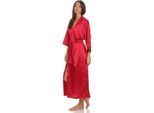 Camicia Da Notte Kimono Lungo Da Donna In Seta, Vestaglia, Rosso Vino Xl
