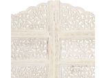 Divisorio 4 Pezzi Intagliato A Mano In Legno Massello Di Mango Bianco 160×165Cm
