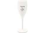 Koziol Superglas Mit Druck Cheers No. 1 Think Less Love More, Sektglas, Champagnerglas, Superglas, Cotone White, 100 Ml, 3911525
