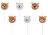 Orso Compleanno Candele Decorazione Torta 6 Pezzi Marrone-Bianco 3 Cm - Taglia Unica