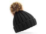 Beechfield B412A | Berretto In Pelliccia Pop Pom Chunky Per Neonati - Colore: Nero - Taglia: Unica