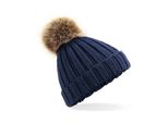 Bambini Junior Fur Pop Pom Chunky Beanie - Colore: Navy - Taglia: Unica