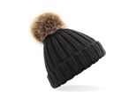 Bambini Junior Fur Pop Pom Chunky Beanie - Colore: Nero - Taglia: Unica