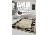 Tappeto Di Design Tappeto Moderno Tappeto Per Il Soggiorno Con Disegno Di Bordi Multicolore In Marrone Beige Crema Turchese Dimensioni - 80X150 Cm