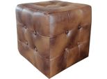 Casa Padrino Sgabello Chesterfield In Vera Pelle Marrone Vintage 40 X 40 X H. 42 Cm - Mobili