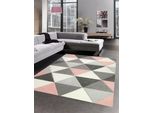 Tappeto Soggiorno Triangolo Rosa Grigio Crema Dimensioni - 80X150 Cm