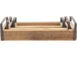Set Di 3 Vassoi Da Portata In Legno Marrone Con Decorazioni Clayre & Eef