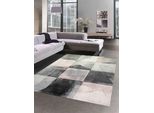 Tappeto Astratto Per Corridoio, Soggiorno, Moderno Motivo A Quadri In Grigio Rosa Crema Dimensioni - 200 X 290 Cm