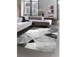 Tappeto Da Salotto Astratto Con Moderno Disegno A Rombi A Onde Marmorizzate In Grigio Nero - Facile Da Pulire - 80 X 300 Cm