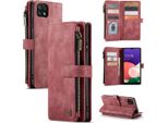Custodia Galaxy A22 5G, Custodia In Finto Cuoio Con Cerniera, Chiusura Magnetica, Tasca Per Carte, Supporto, Portafoglio, Custodia Protettiva Per Samsung Galaxy A22 5G Rosso