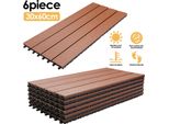 Wolketon Wpc Piastrelle Per Patio 6 Piastrelle Di Legno Piastrelle Per Balcone Piastrelle A Scatto Pavimentazione In Plastica Ad Incastro Marrone