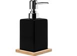 Quvio Distributore Di Sapone Con Sottobicchiere In Legno - Pompa Per Sapone - Sapone Per Le Mani - Porta Sapone - 6,5 X 6,5 X 15 Cm - Nero