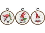 Vervaco Set Punto Croce "Gnomi Di Natale Nella Neve"" Set Di 3 Con Telaio Da Ricamo, Schema Di Conteggio, Diam. 10Cm"
