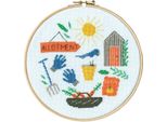 Modello Fuori Produzione Set Per Punto Croce Bothy Threads Con Telaio Da Ricamo "Accessori Da Giardino"", Schema Contato, XJH3, Diam. 17,5 Cm"