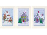Vervaco Set Di Biglietti D'auguri A Punto Croce "Gnomi Di Natale Nella Neve"" Set Di 3, Schema A Contare, 10,5X15Cm"