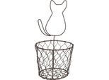 Cesto Portaoggetti Clayre & Eef Ø 13X25 Cm Gatto In Metallo Marrone