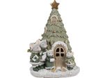 Clayre & Eef Casa Decorativa Con Albero Di Natale A Led 12X11X17 Cm Mouse In Poliresina Verde