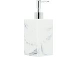 Quvio Distributore Di Sapone In Marmo - Plastica - Distributore Di Sapone - Accessori Per Il Bagno - Accessori Per La Toilette - Accessori Per La Cucina - Plastica - Bianco Con Grigio E Argento - 7,5 X 7,5 X 19 Cm