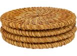 Quvio Sottobicchiere Per Bicchieri - 4 Pezzi - Rattan - Sottobicchiere Per Bicchieri - Rotondo - 4 Pezzi - 8 Cm (D) - Marrone Chiaro