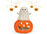 Lanterna Fantasma E Zucca In Ceramica, Bianca, Decorazione Di Halloween, 12 Cm