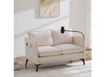 Abrihome Divano A 2 Posti In Tessuto Con Vano Portaoggetti, Tasca Laterale E Portacellulare Regolabile - Beige