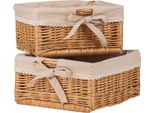 Nova Set Di 2 Cesti In Vimini Con Inserto In Tessuto Beige
