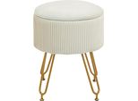 Panca Fortuna Lai Con Vano Contenitore, Panca Imbottita 2 In 1 Con Coperchio, Panca Letto Con Effetto Velluto, Per Corridoio, Camera Da Letto, Soggiorno, Struttura In Acciaio, Ø40 X 48 Cm, Bianco Crema