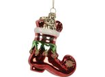 Targhetta Natalizia Clayre & Eef Stivali 9X4X10 Cm Vetro Rosso