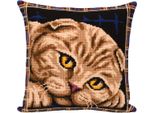 Set Di Cuscini A Punto Croce Panna "Gatto Scozzese"", Modello Da Contare, 40X40Cm"