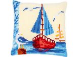 Vervaco Cuscino A Punto Croce "Barca A Vela"", Ricamo Pre-Disegnato, 40X40Cm"