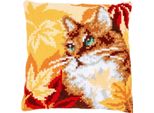 Cuscino A Punto Croce Vervaco "Gatto Con Foglie D'autunno"", Ricamo Pre-Disegnato, 40X40Cm"