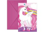 Procos 93766 - Inviti Unicorno Colori Arcobaleno, Mix, 6 Pezzi Con Busta, Compleanno, Festa A Tema
