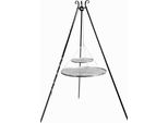 Barbecue Girevole 180 Cm - Doppia Griglia In Acciaio Grezzo 80 Cm + 40 Cm