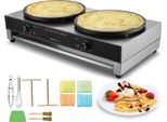 VEVOR elektrischer Crepemaker Crepe-Maschine mit Doppelkopf 3400 W flache Crepe-Grillplatte, antihaftbeschichteter fannkuchenherd aus Edelstahl, runder Cerealien-Pfannkuchenherd, Temperaturregelung