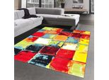 Tappeto Moderno Di Design A Quadri Multicolore Arancio Verde Dimensioni - 80X150 Cm
