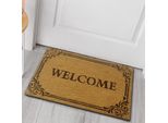 Tappetino Per Scarpe In Cocco Sostenibile "Welcome"" Decorato In Nero Dimensioni - 60 X 90 Cm"