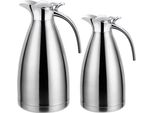 Set Di 2 Caraffe Thermos 1L + 1,5L Caraffa Sottovuoto Teiera Thermos Fiaschetta Caffettiera Argento