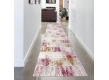 Tappeto Runner - Design Moderno Con Motivo A Quadri Rosso Crema Dimensioni - 80 X 300 Cm