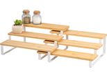 Set Di 2 Portaspezie A 3 Livelli Bremermann, Portaspezie Da Cucina In Bambù E Metallo Bianco
