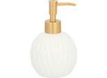Quvio Dispenser Per Sapone - Rotondo - Pompa Per Sapone - Dispenser Per Sapone - Supporto - Dispenser Per Doccia - Pompa Per Disinfettante - Ceramica - Con Pompa In Metallo - Bianco Con Oro - 400 Ml